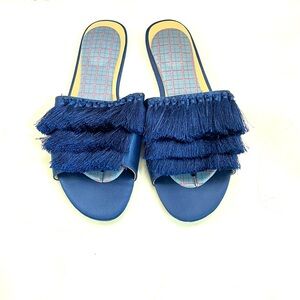 Royal Blue Fringe Slide Sandals
